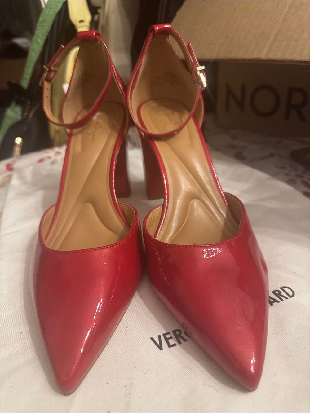 NEW! Jessica Simpson Red Patent Pointed Ankle-Strap Block Heels! New! Size 8 1/2